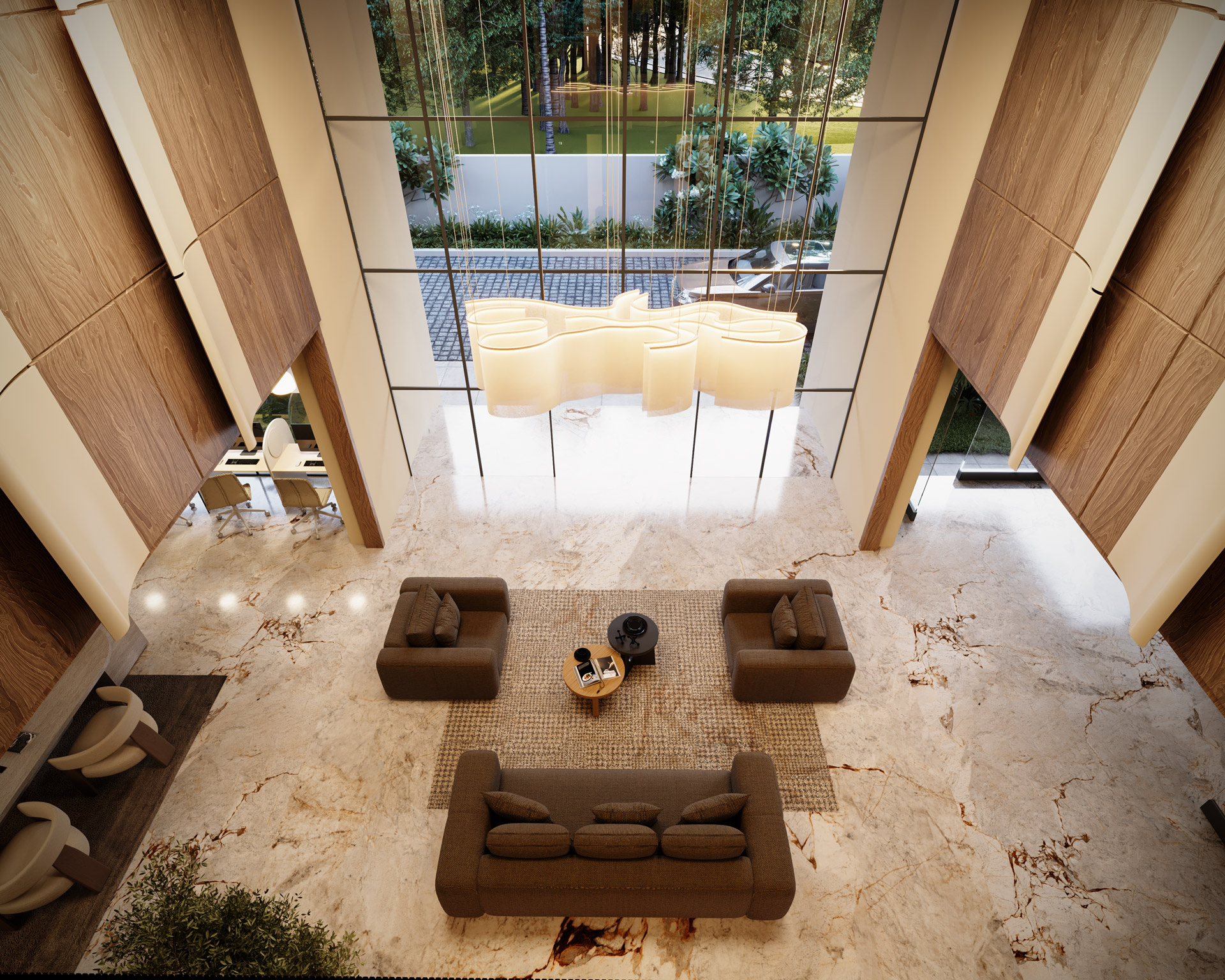 Aurora Lumiere double-height lobby lounge