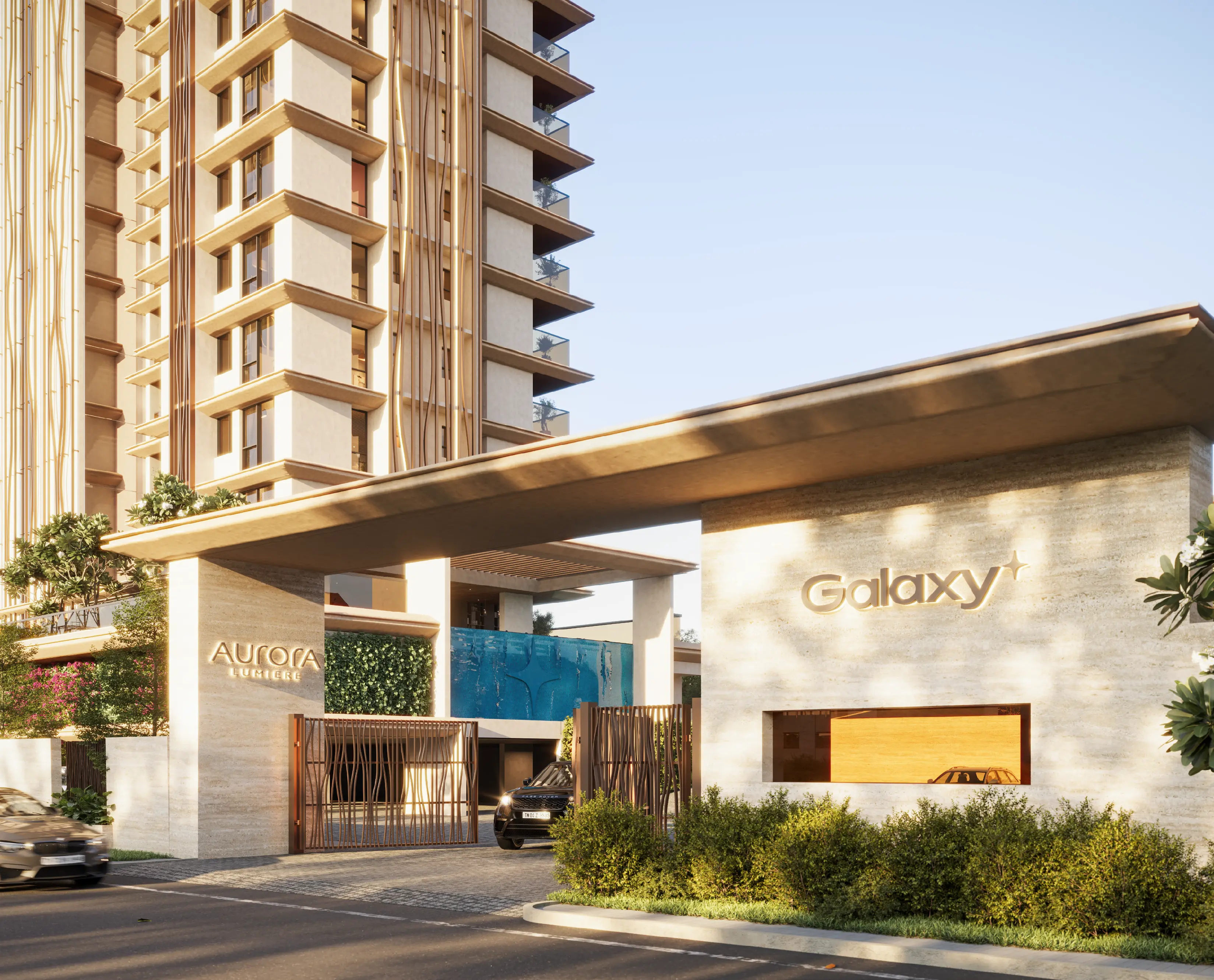 Aurora Lumiere entrance gate with Galaxy signage