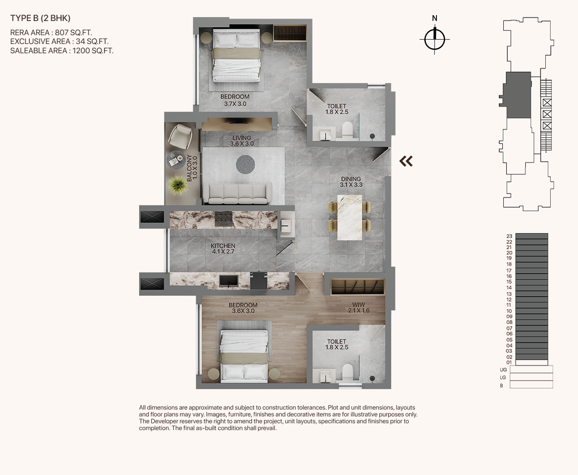 2 BHK floor plan